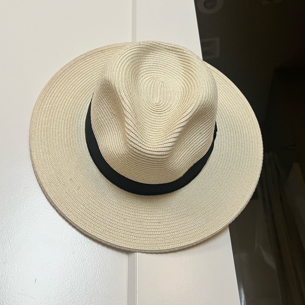 Cream and Black Fedora Hat